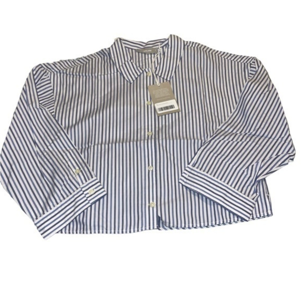 Everlane NWT Woven Cotton Pajama Top Blue Stripe Button Down Women’s Size Small‎